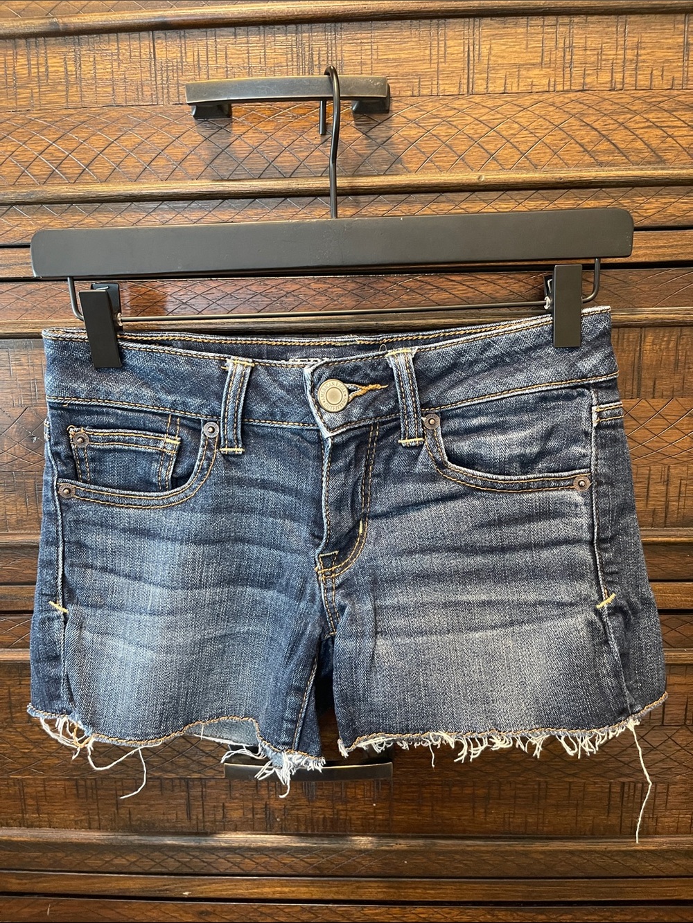 American Eagle Outfitters Distressed Dark Blue Denim Jean Shorts